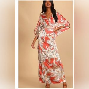 Lulu's Coral Tropical Print Maxi Dress